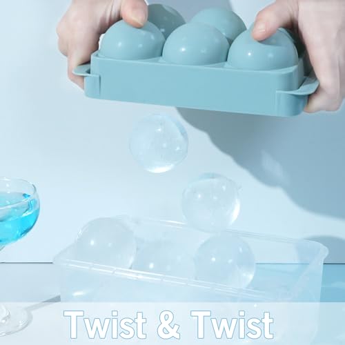 WIBIMEN Large Ice Cube Tray, 1.9IN Whiskey Ice Mold, 2 Pack Sphere Ice Cube Mold with Bin&Tong, Leak-free Round Ice Cube Mold, Easy Fill & Release Ice Ball Maker for Whiskey Cocktails Bourbon(Blue)