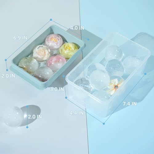 WIBIMEN Large Ice Cube Tray, 1.9IN Whiskey Ice Mold, 2 Pack Sphere Ice Cube Mold with Bin&Tong, Leak-free Round Ice Cube Mold, Easy Fill & Release Ice Ball Maker for Whiskey Cocktails Bourbon(Blue)