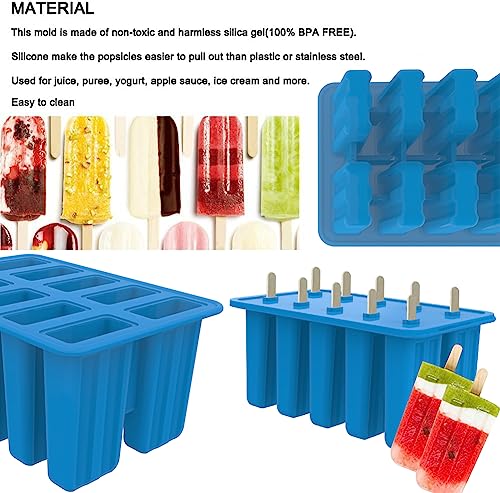 Homemade Popsicle Molds Shapes, Silicone Frozen Ice Popsicle Maker Non-BPA, with 50 Popsicle Sticks, 50 Popsicle Bags, 10 Reusable Popsicle Sticks, Funnel, Brush and Ice Pop Recipes (Blue)