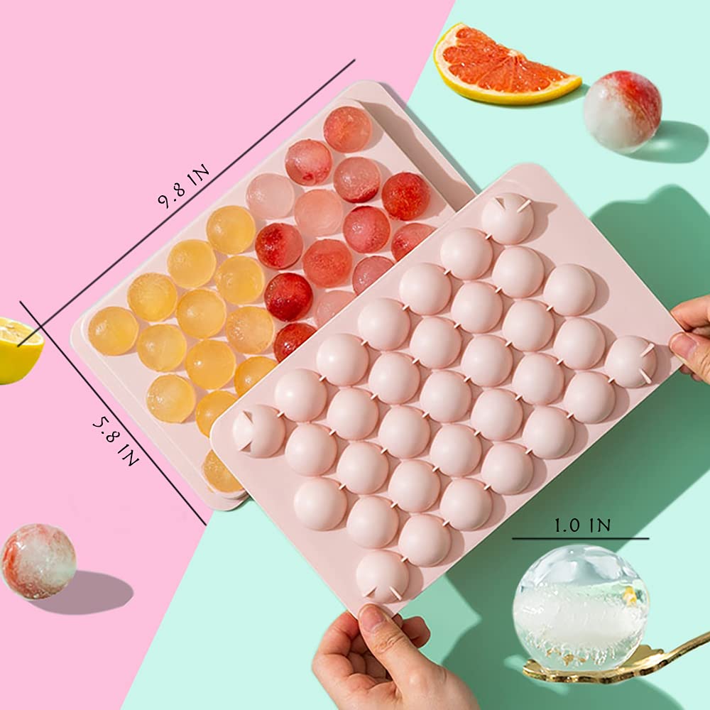 WIBIMEN Ice Cube Tray for Freezer with Lid & Bin, 1"x66 Round Ice Cube Mold with Container, Small Circle Ice Cube Tray Making Sphere Ice Chilling Cocktail Tea Coffee (2 Trays 1 Ice Bucket & Scoop)