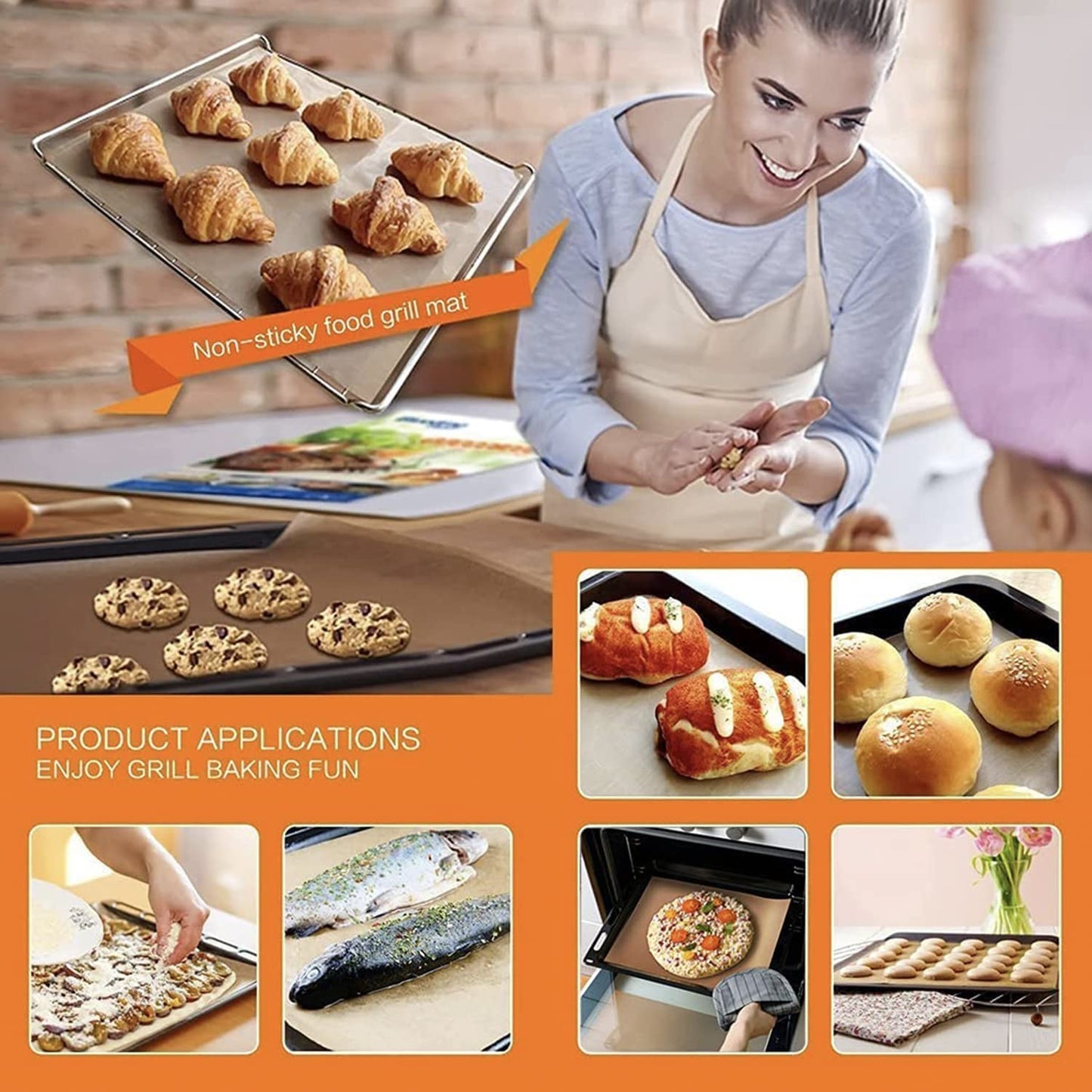 WIBIMEN Grill Mats for Outdoor Grill, Set of 7 Copper Grill Mat, 100% Non-Stick PFOA Free 15.75 x 13", Heavy Duty, Resuable and Easy to Clean, Works on Gas Charcoal and Electric BBQ (7pcs) (Copper)