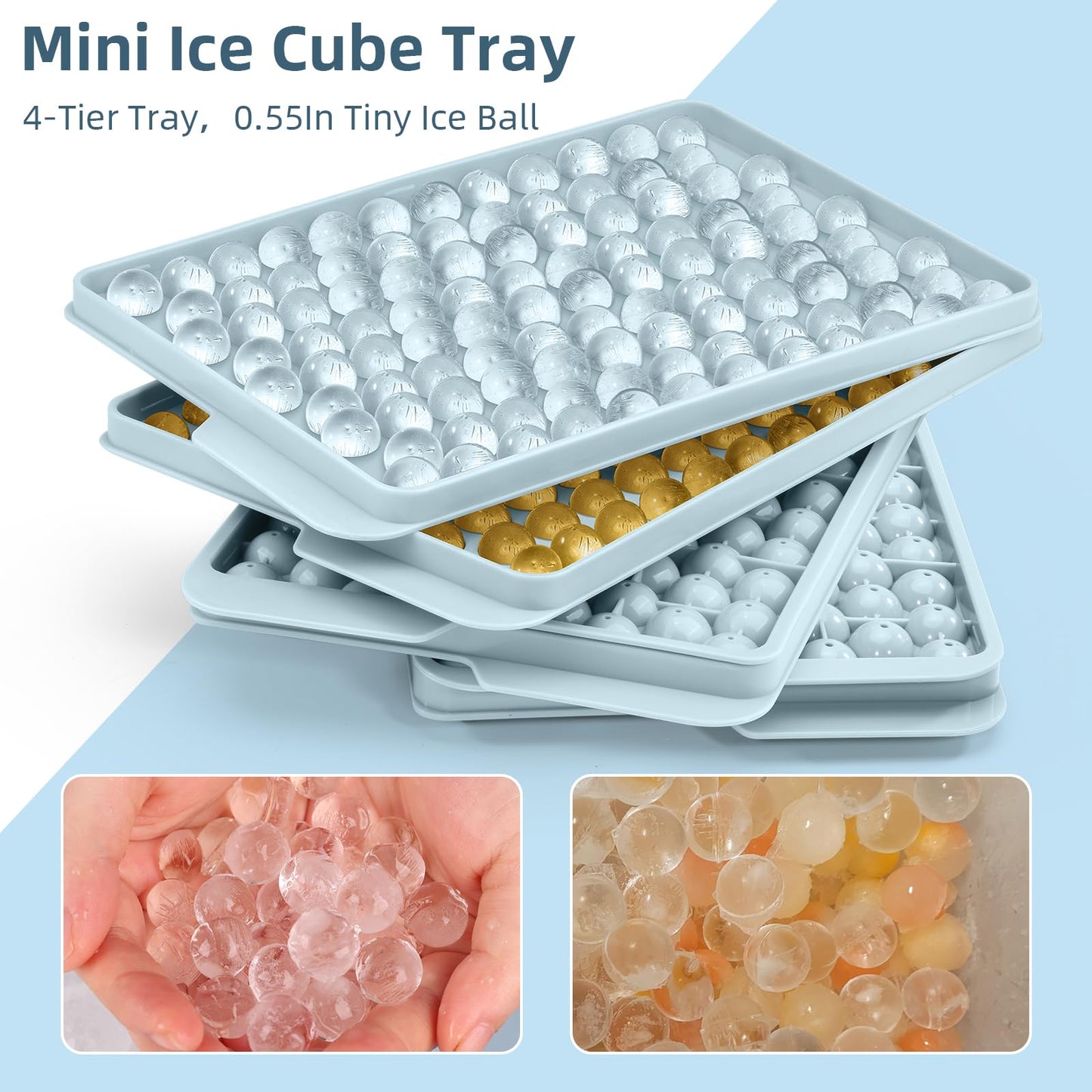 WIBIMEN Mini Ice Cube Trays, Small Ice Cube Trays Easy Release,104x4 PCS Round Ice Cube Tray Crushed Ice Tray for Chilling Drinks Coffee Juice(4Pack Ice trays & Ice Bin & Ice Scoop)